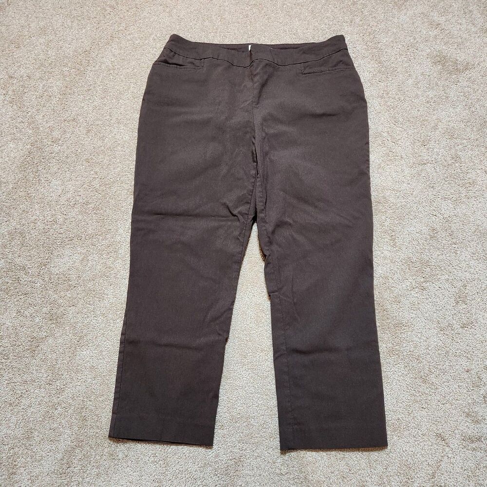 Chico's So Slimming Pants Women 2.5 US 14 Brown Cropped Slim Straight Pull On